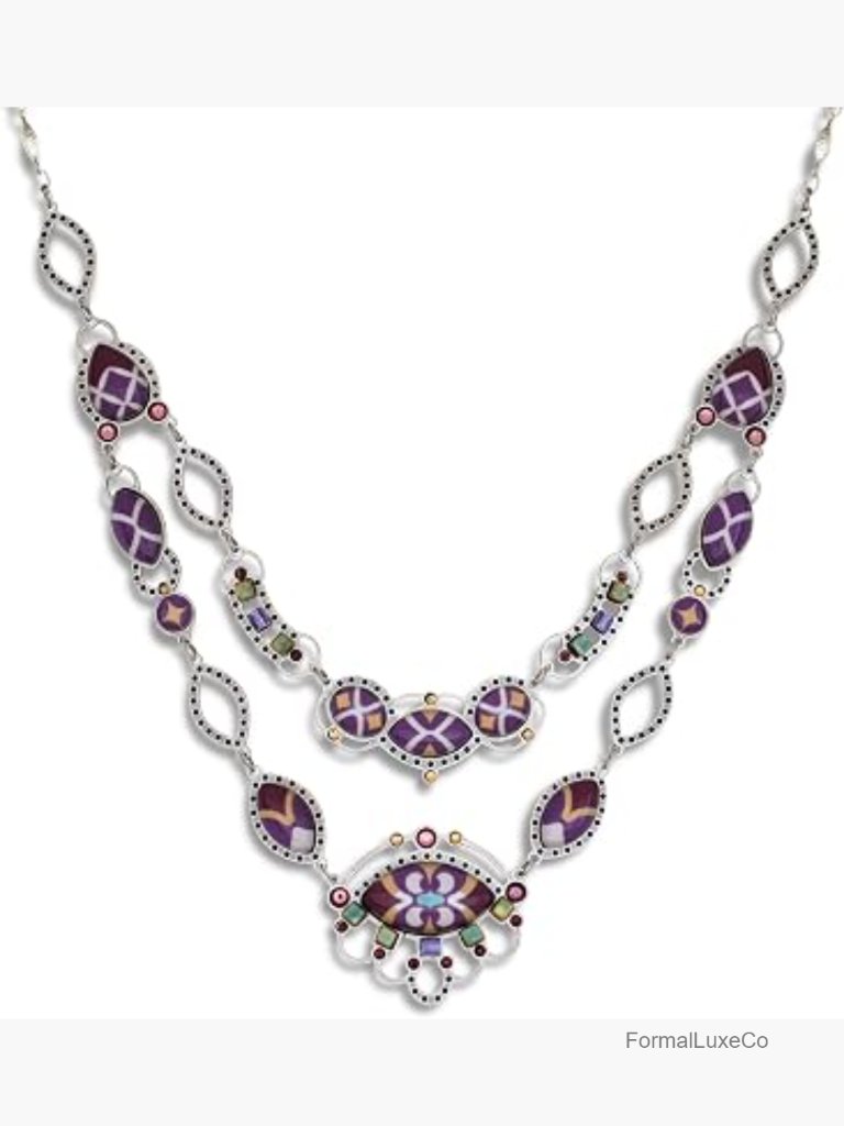 Handmade Crystal Statement Necklace, Antique Silver Mosaic Design